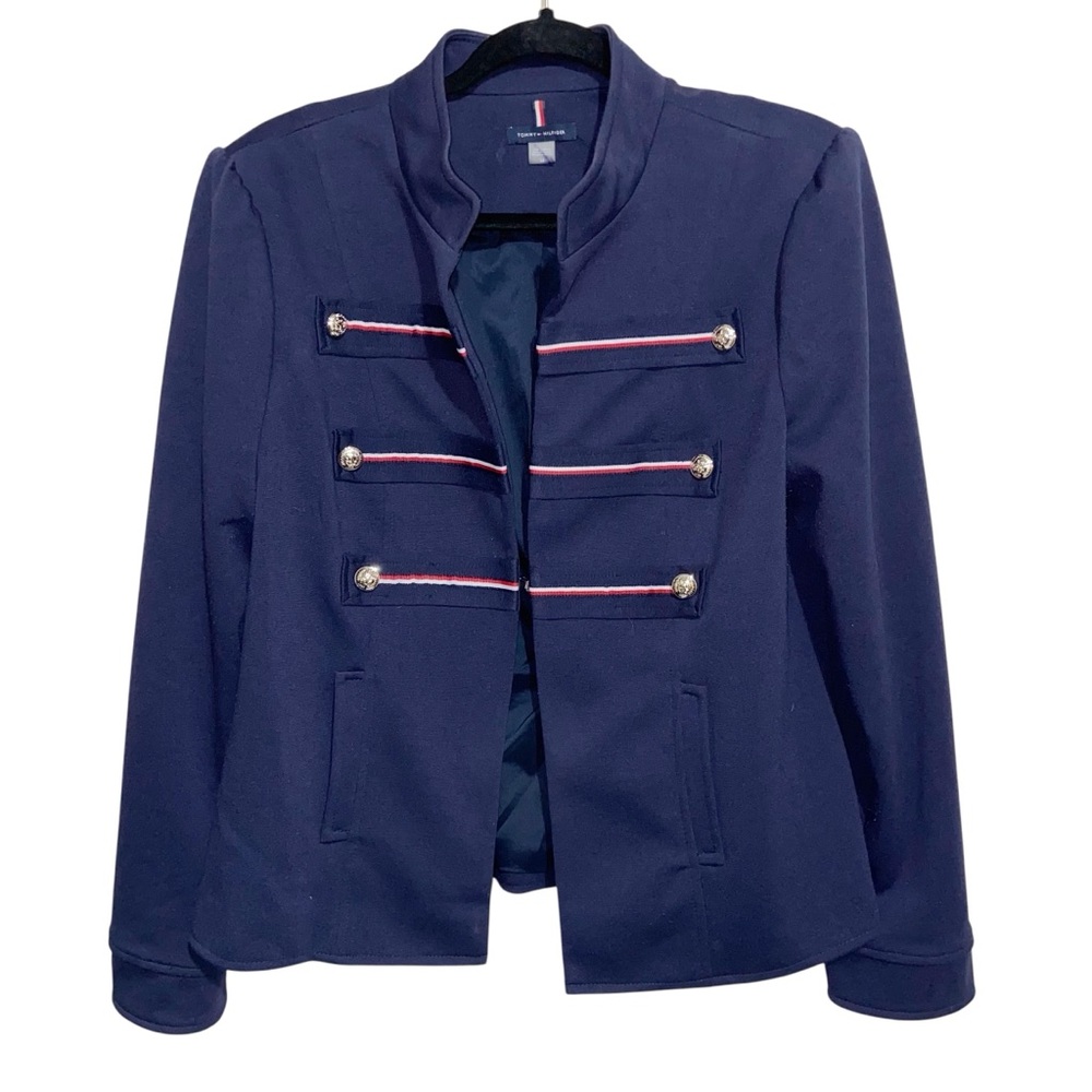 Tommy Hilfiger Jacket Womens Sz 14 Navy Red Military Band Gold Buttons Blazer